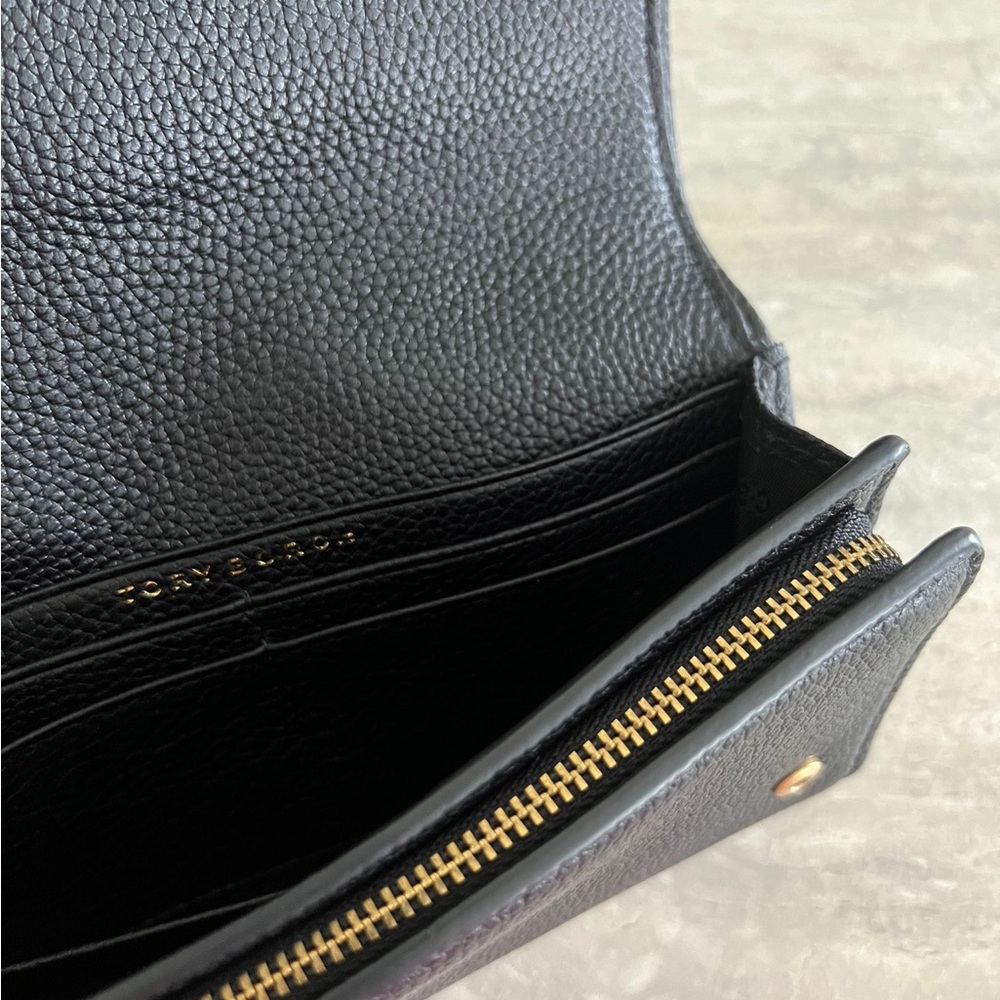 Authentic Tory Burch Black Leather Wallet with Gold Emblem - Picture 4 of 6